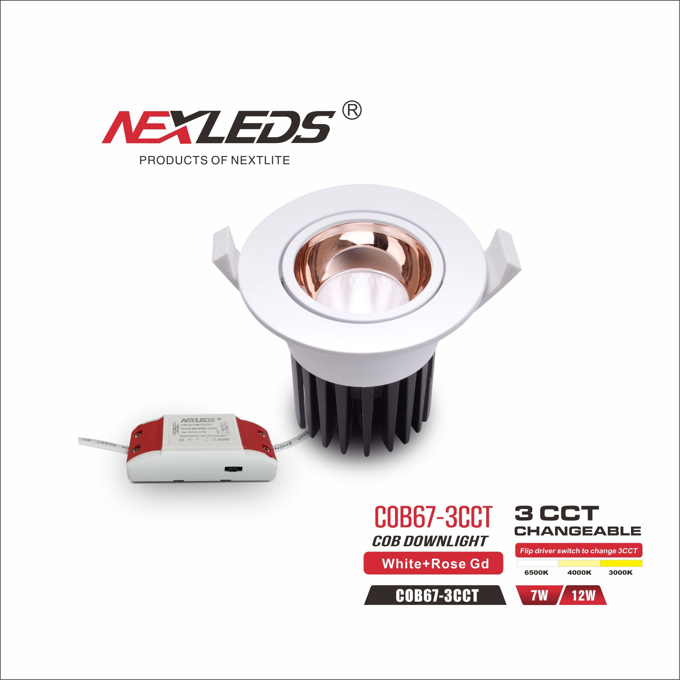 COB67-3CCT-7W & 12W LED COB DOWNLIGHT