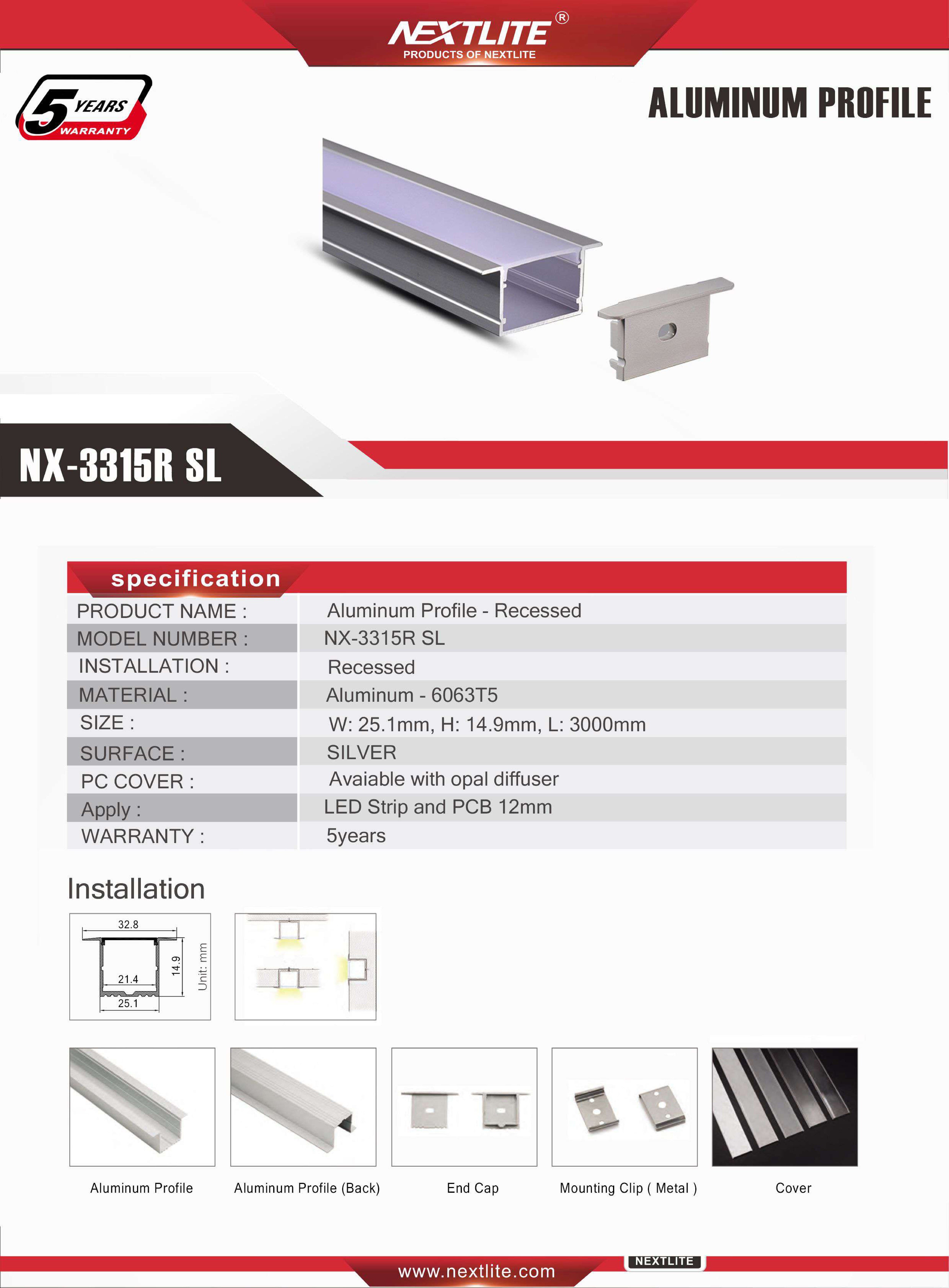 Aluminiumprofil med Difuser LED-Listkanal, 3M 10MM