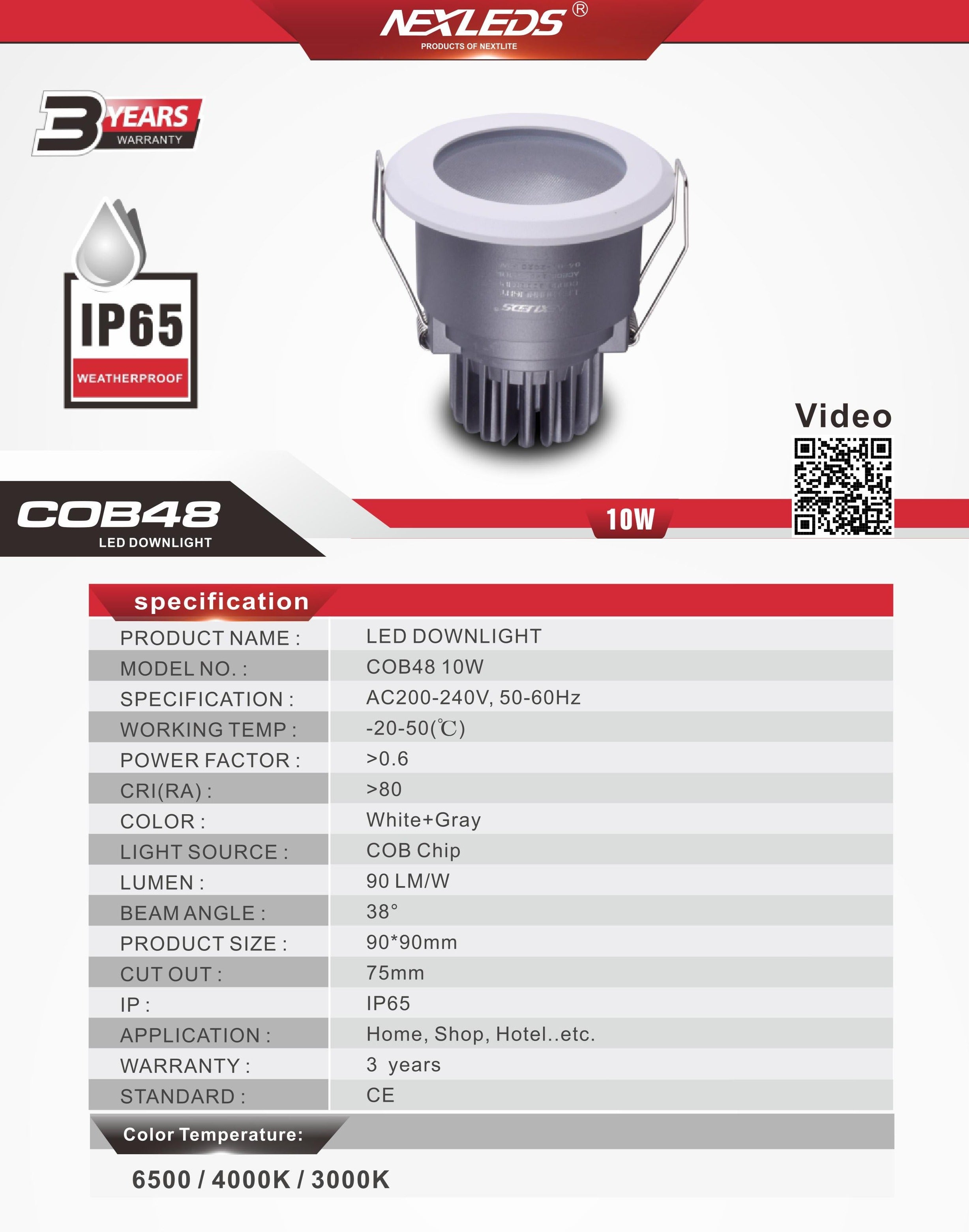 COB48 10W LED Downlight