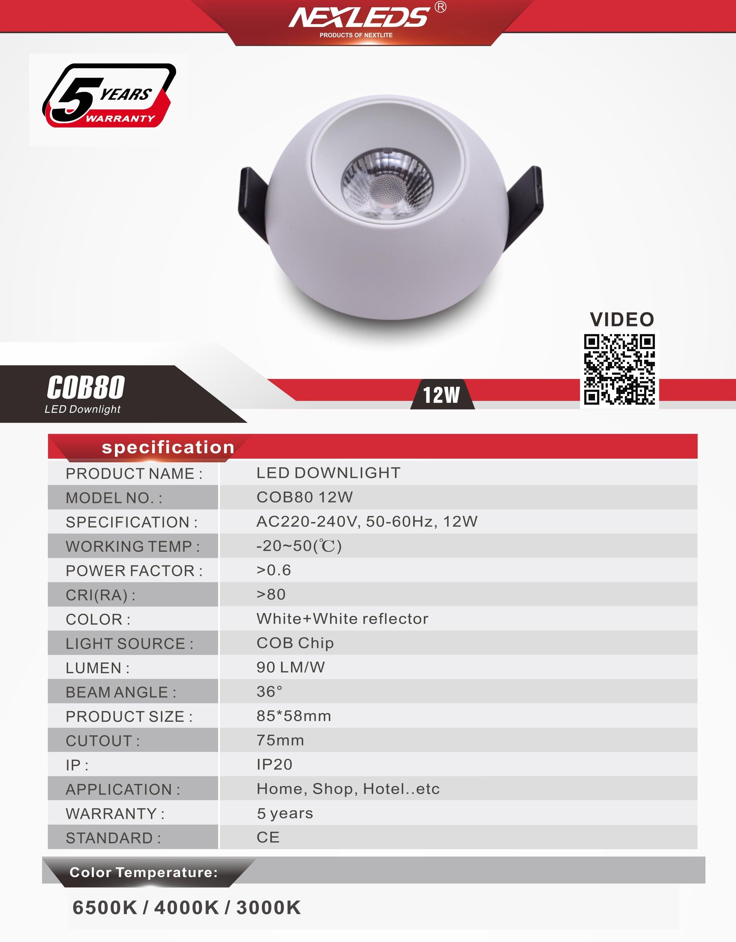 LED DOWNLIGHT COB80 12W , COB80-R 12W