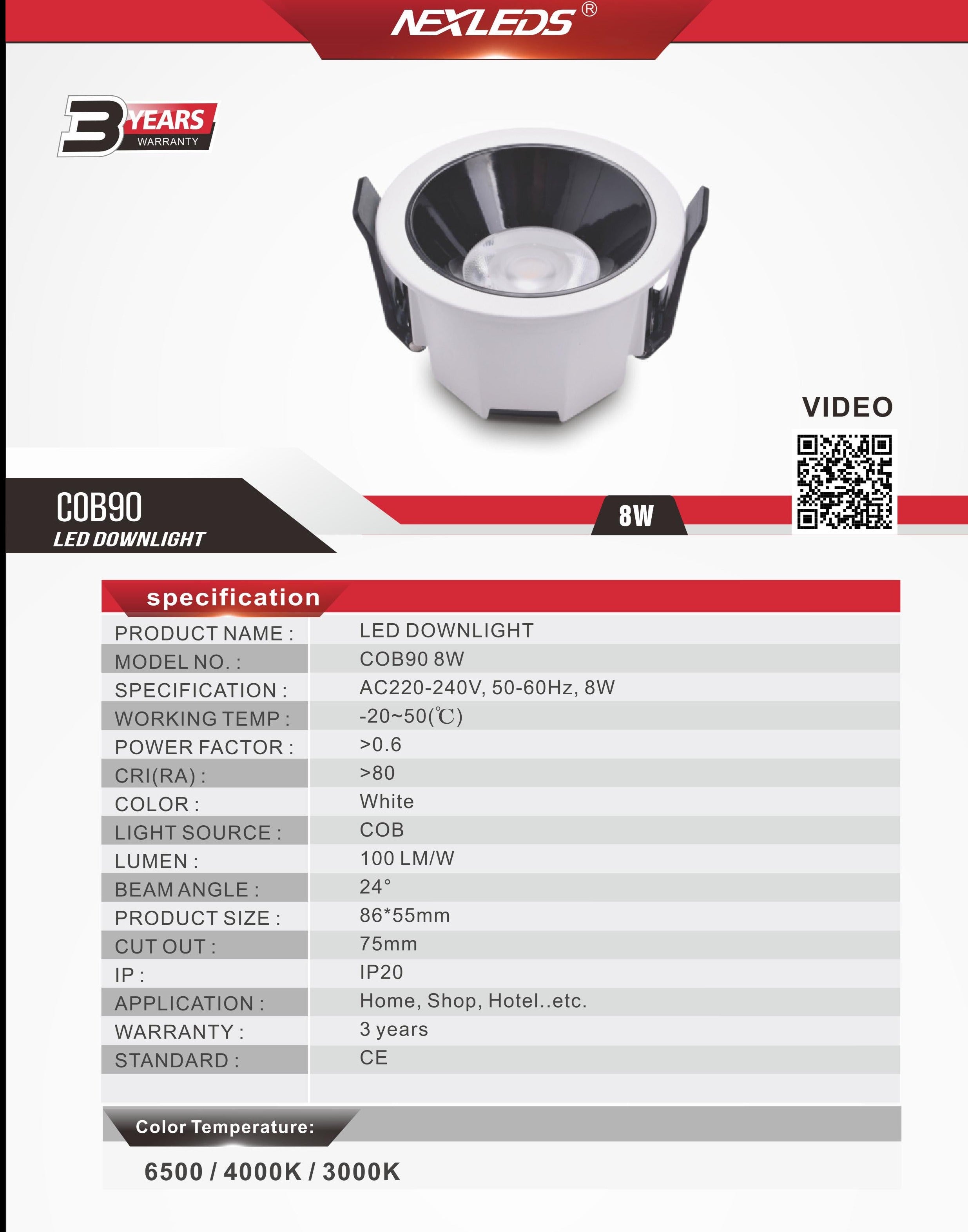 COB90 8W LED DOWNLIGHT