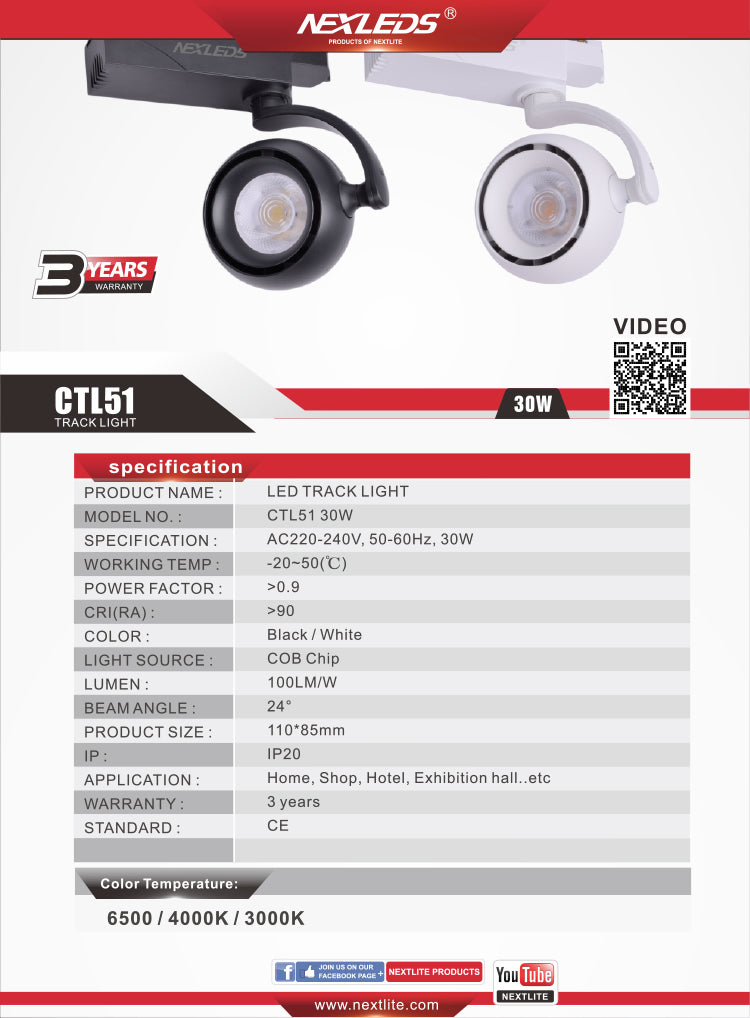 Spårbelysning Tracklight 30W 4000K Vit CTL51