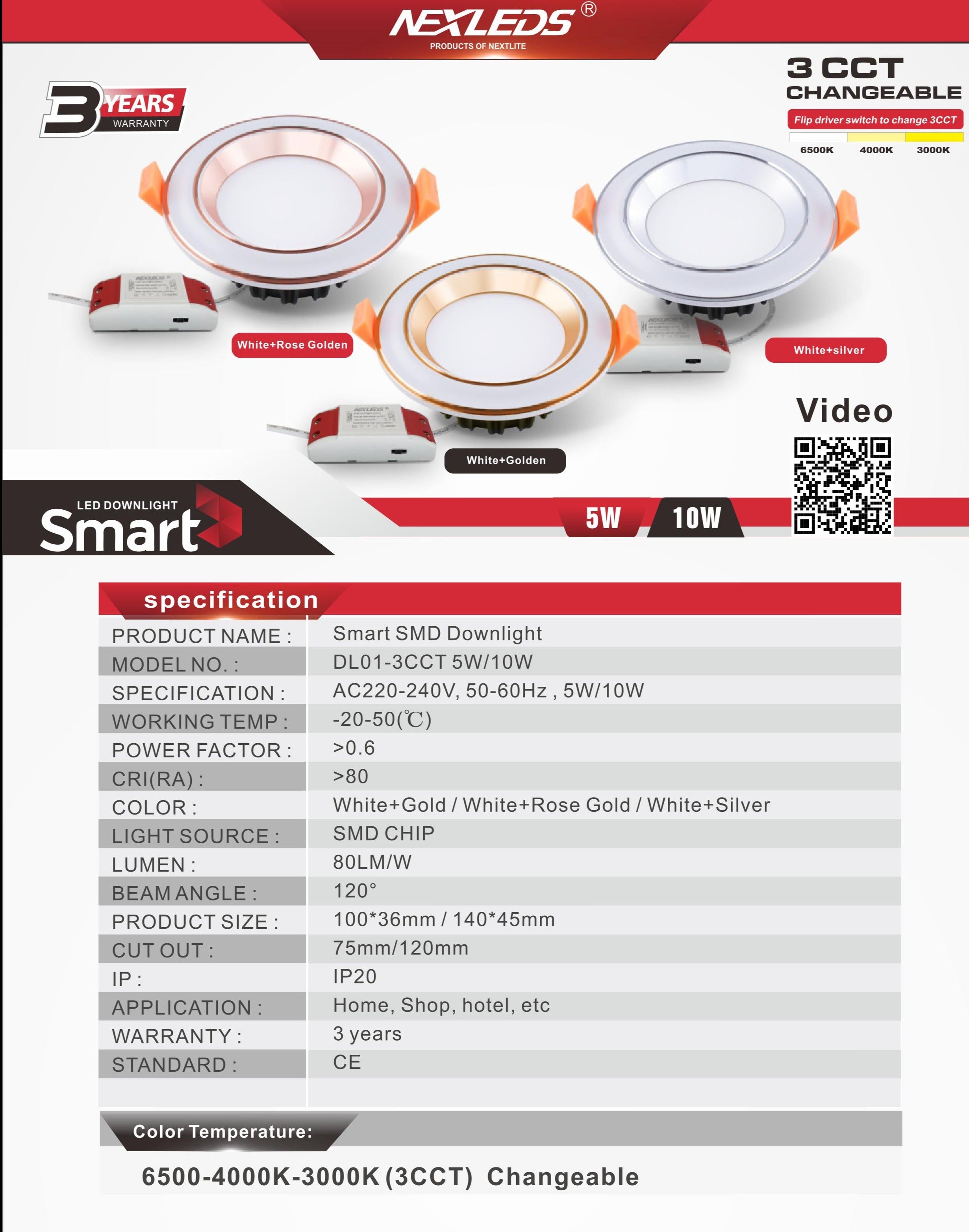 DL01-3CCT 5W/10W SMD Downlight