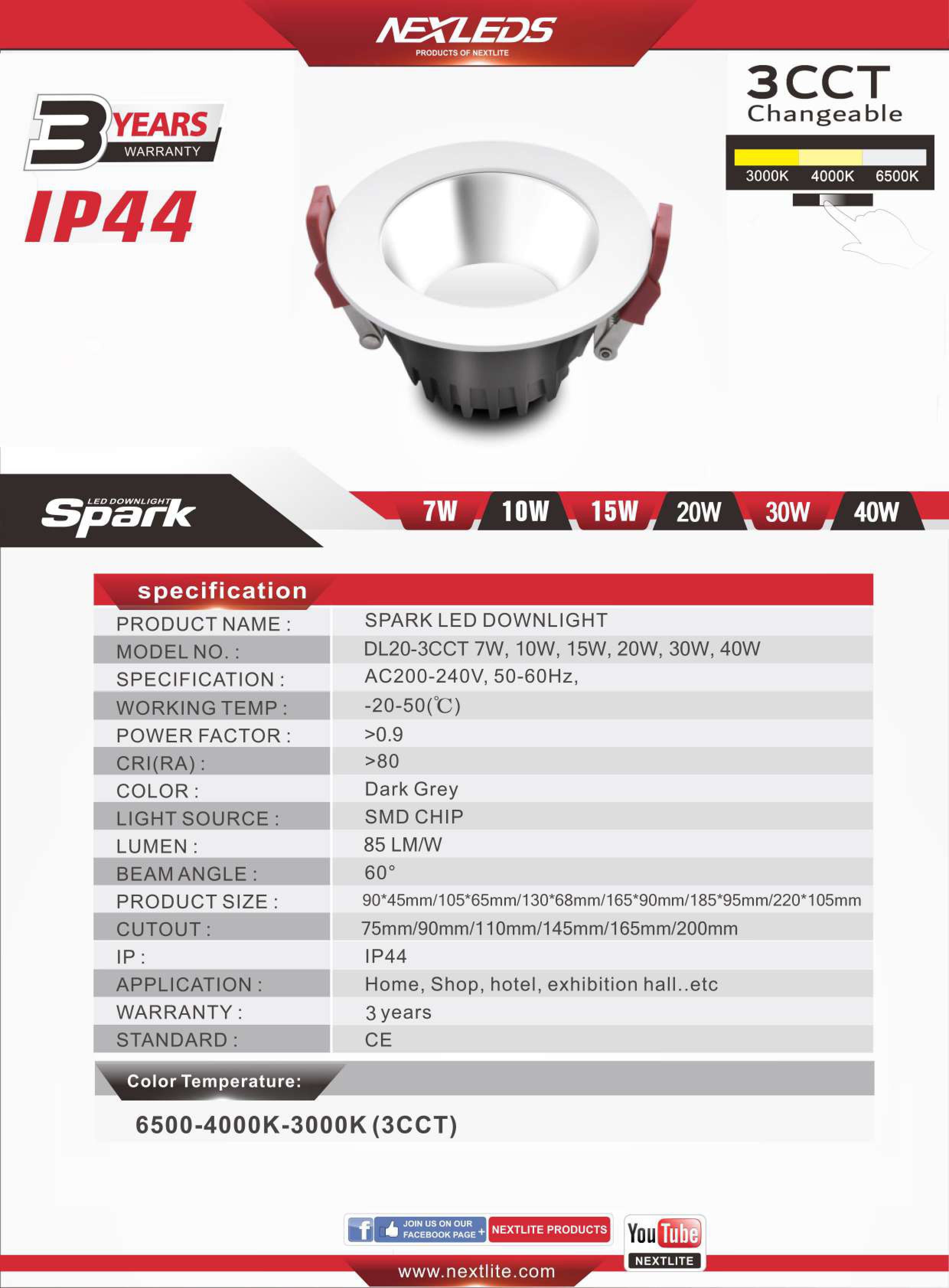 Spark LED Downlight DL20 40W 3CCT