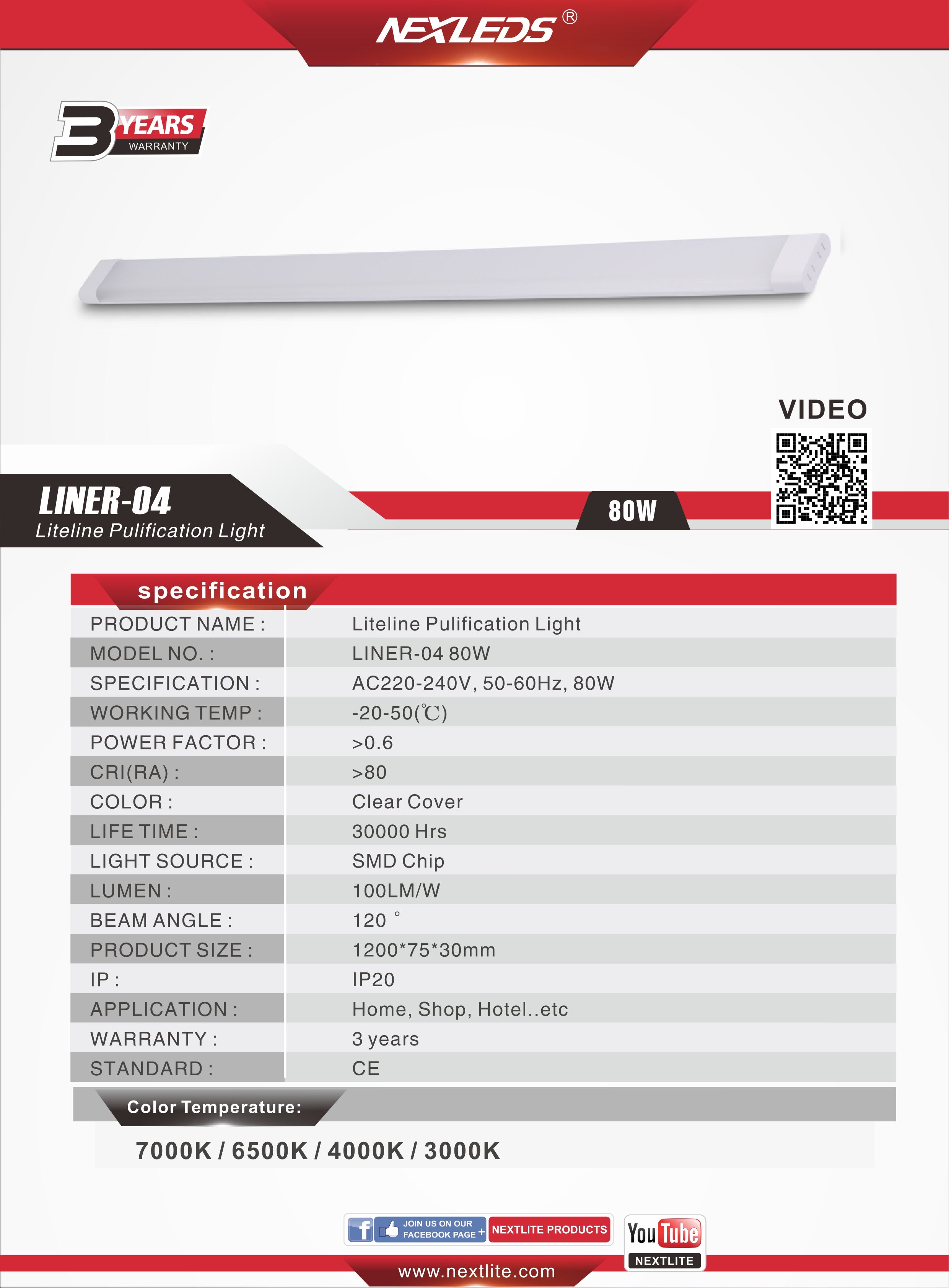 Led Armatur Liner-04 80W 4000K 1200mm 8000 LM