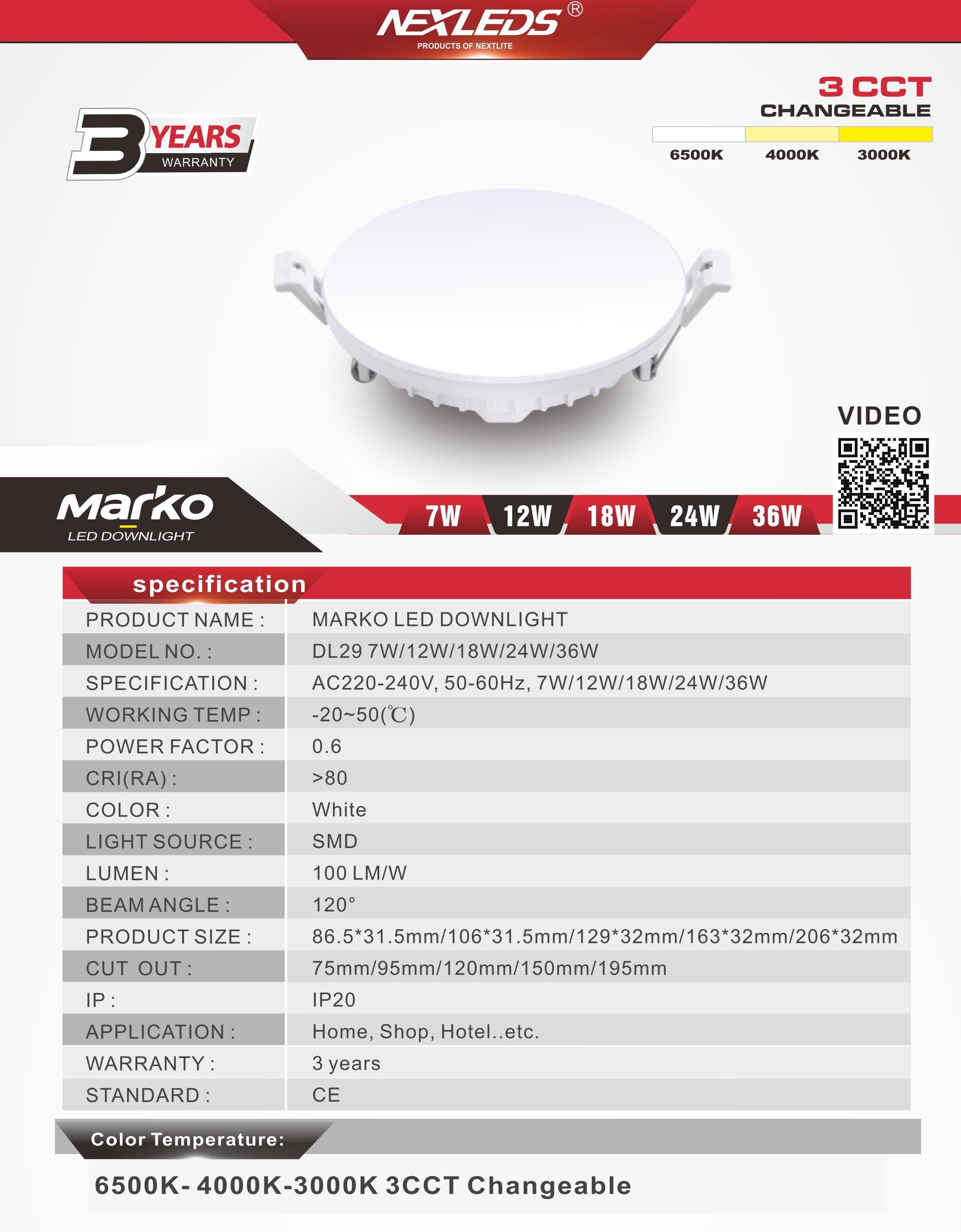 MARKO DL29 7W 4000K Dimmbar LED Downlight