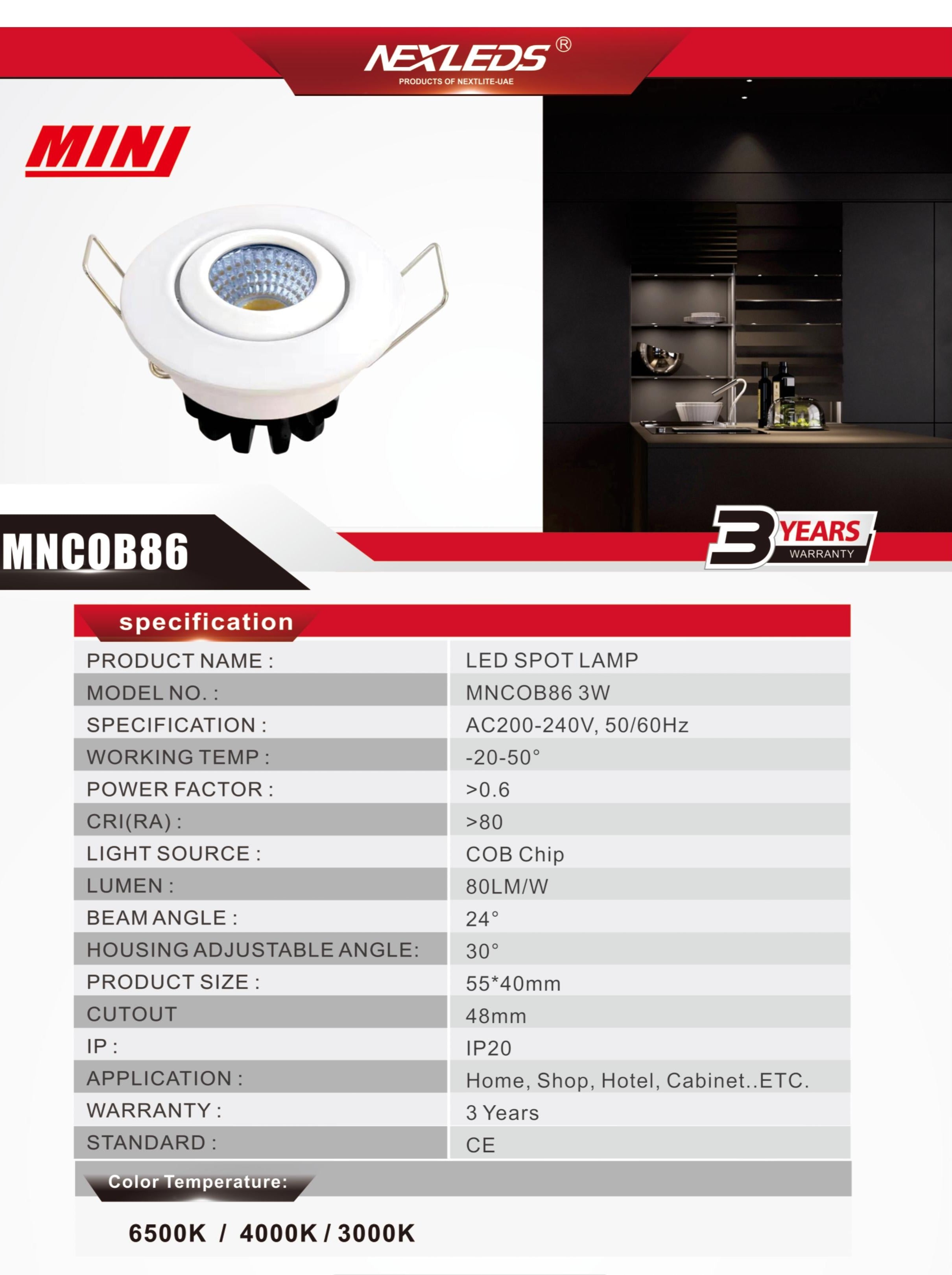MNCOB86 3W LED SPOT LAMP