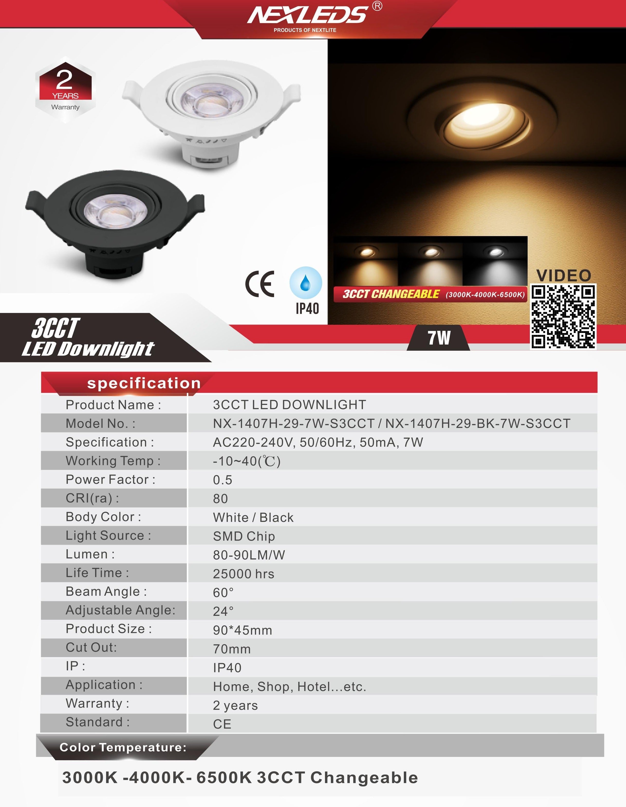 NX-1407H-29-7W-S3CCT LED Downlight