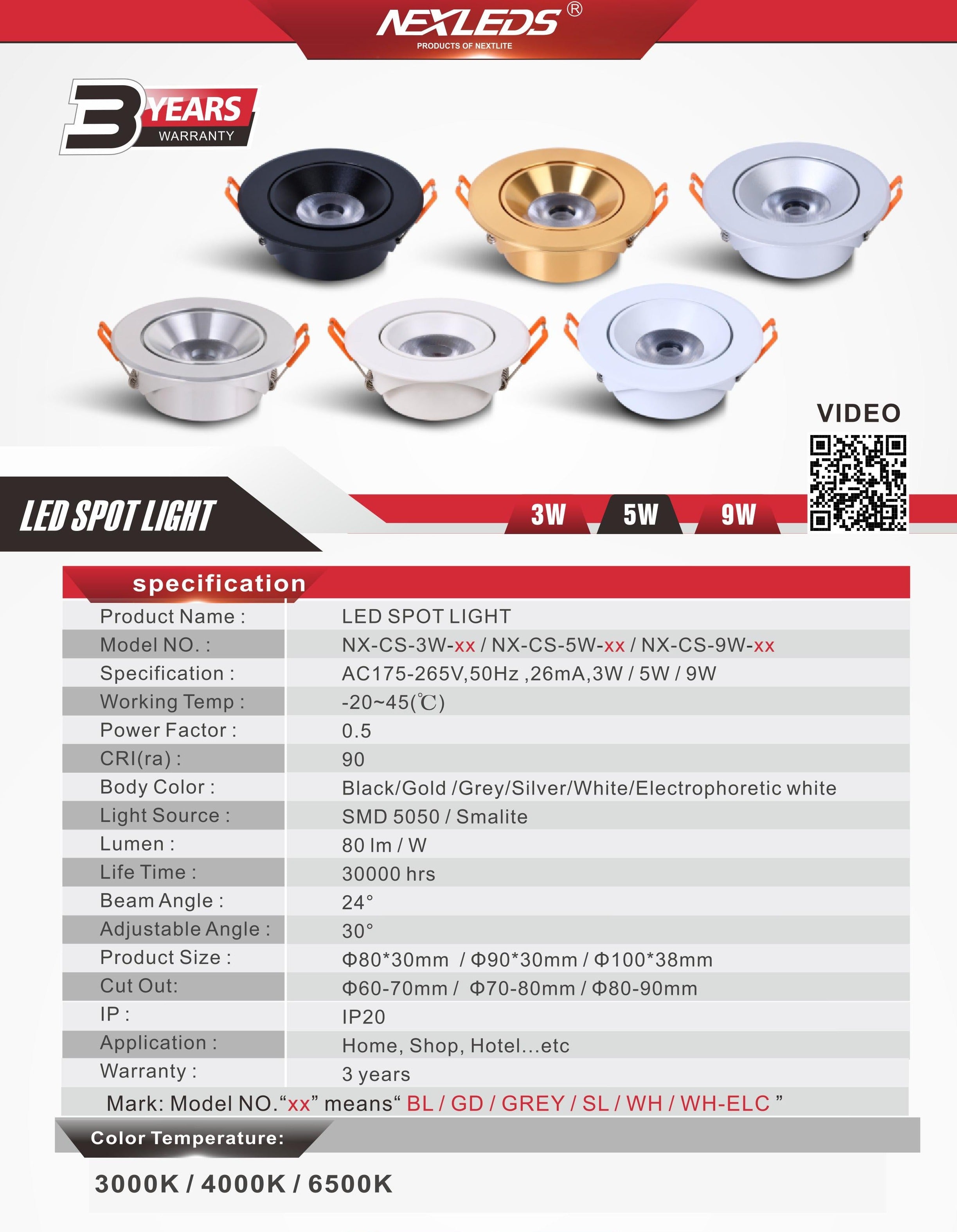 NX-CS-3W, 5W & 9W LED SPOT LIGHT