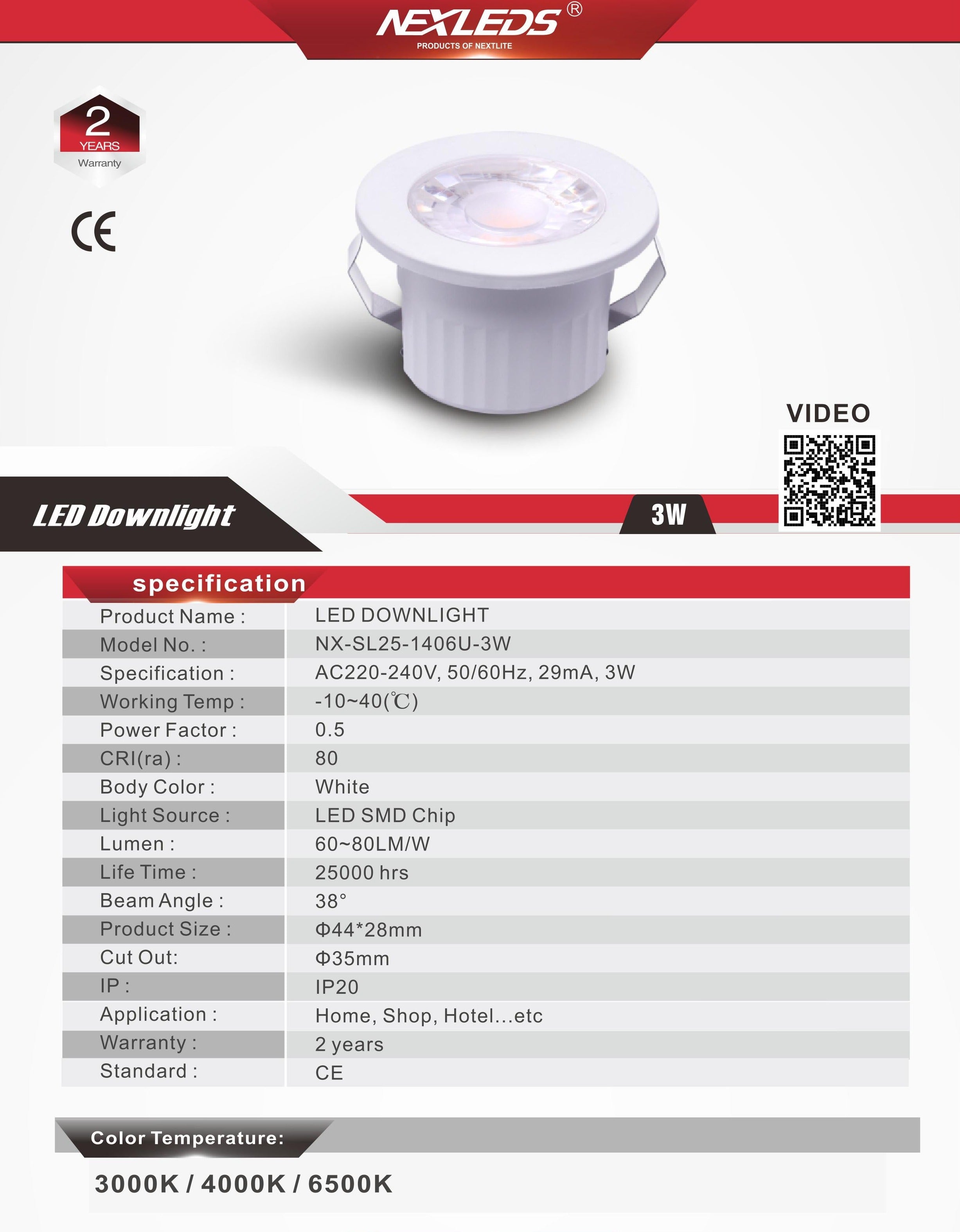 NX-SL25-1406U-3W LED DOWNLIGHT
