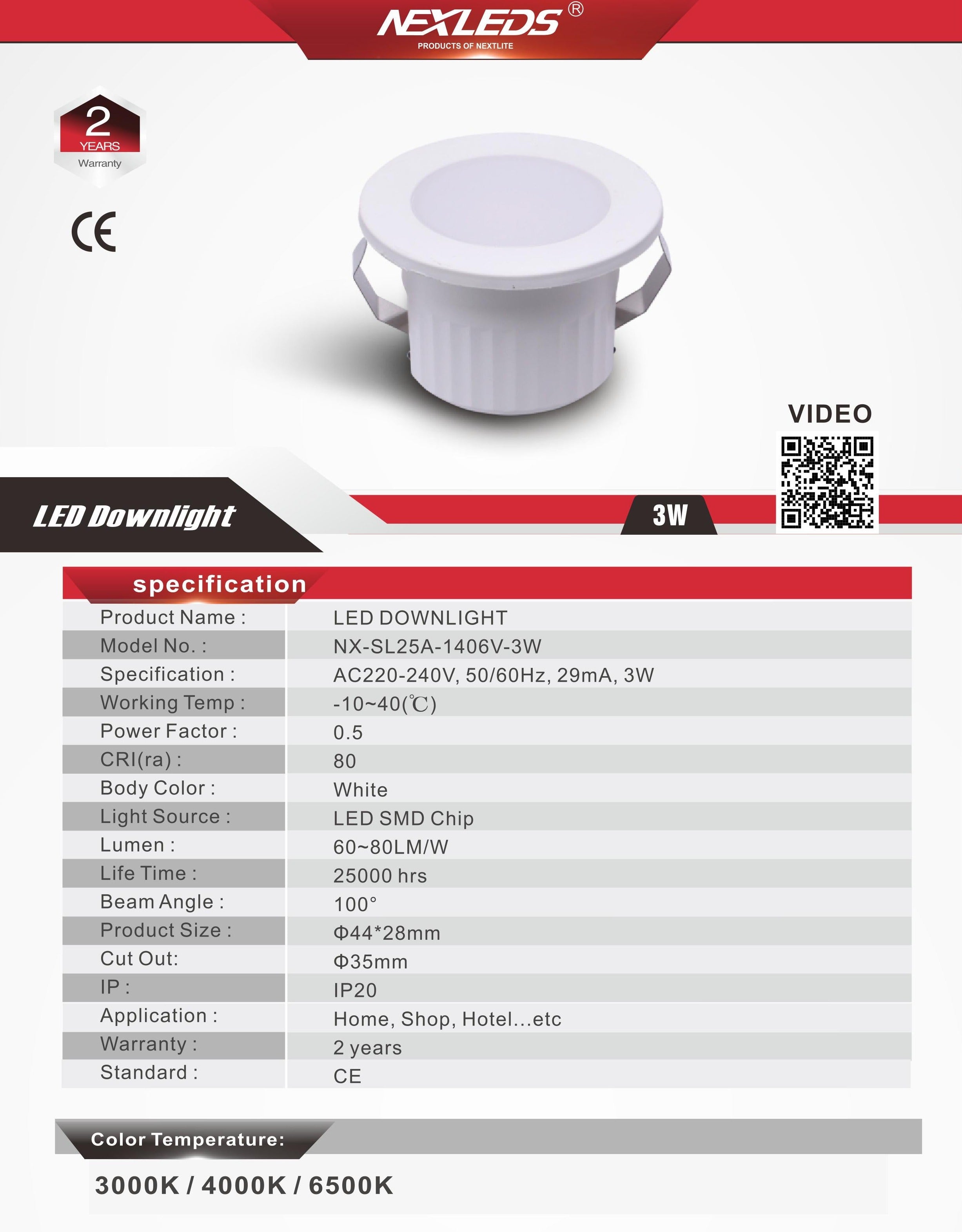 NX-SL25A-1406V-3W LED DOWNLIGHT
