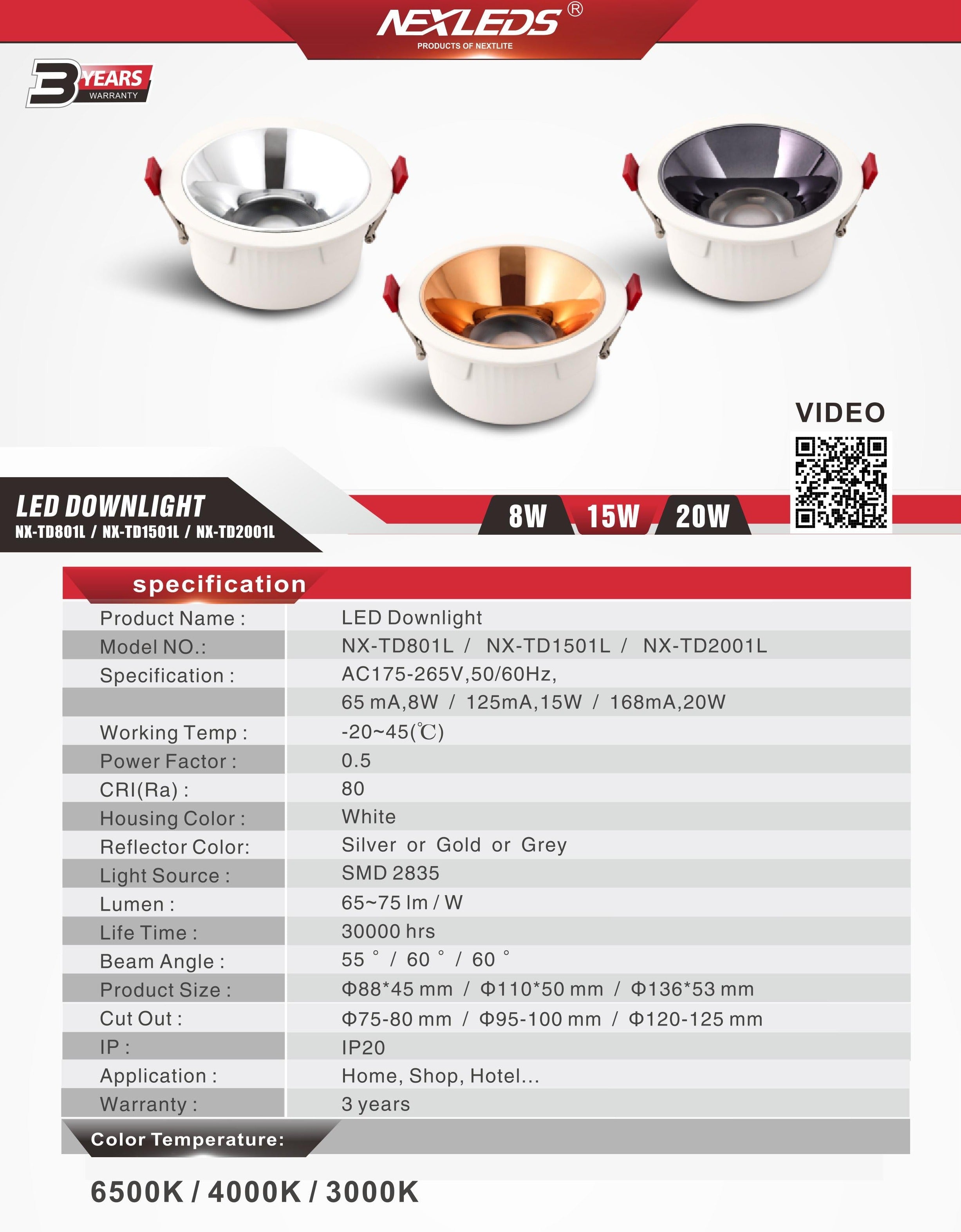 LED DOWNLIGHT NX-TD801L,NX-TD1501L, NX-TD2001L