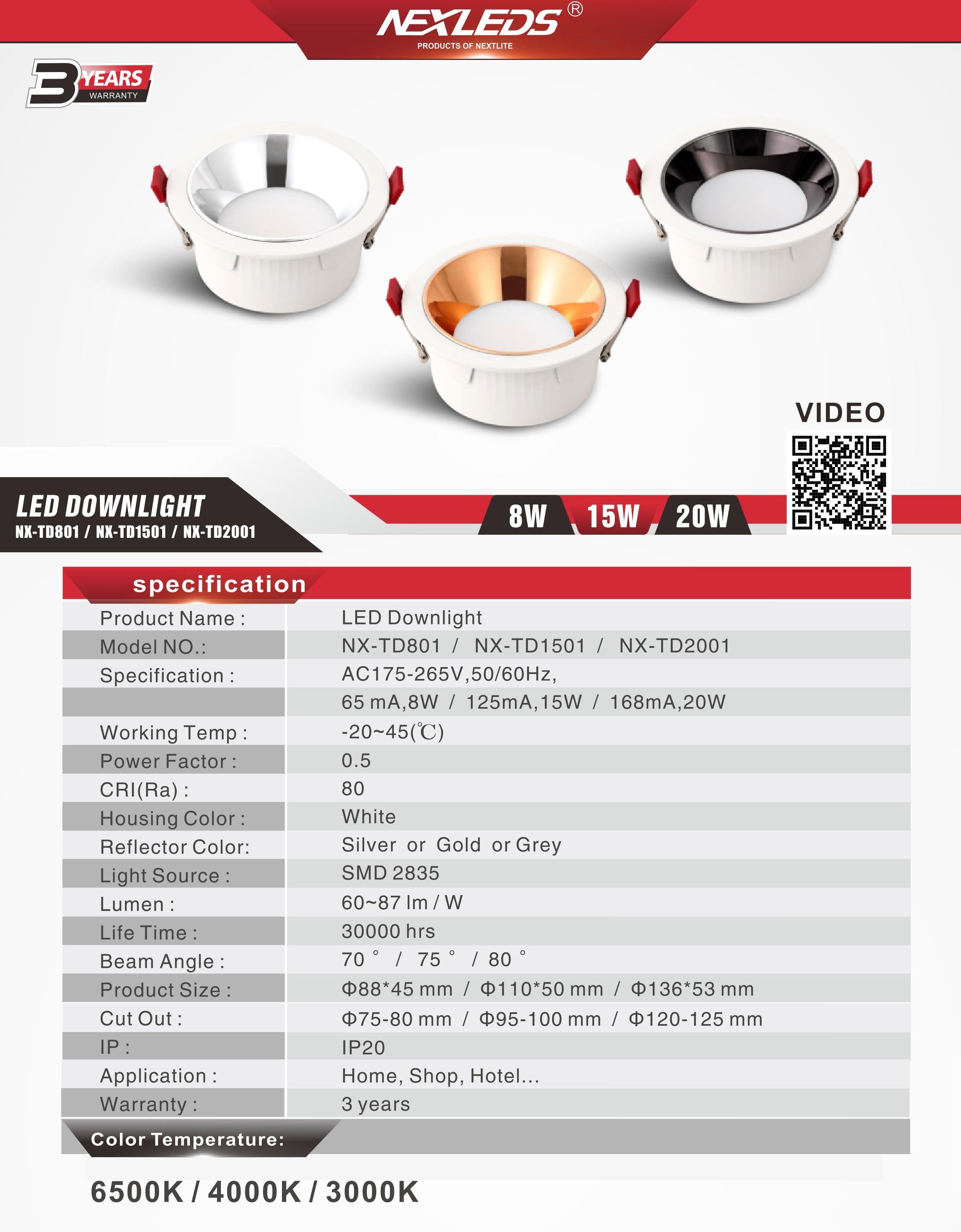 LED DOWNLIGHT NX-TD801, NX-TD1501, NX-TD2001