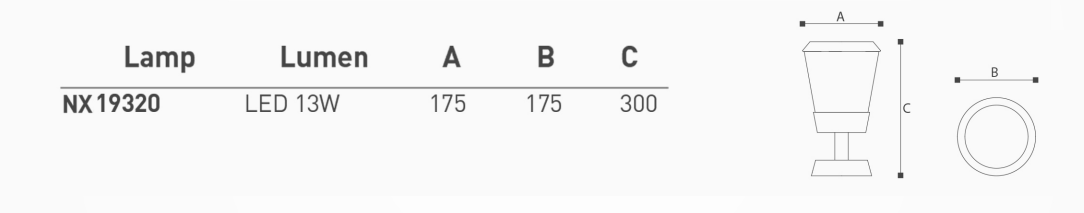 Stolpljusarmatur NX19320 13W 3000K