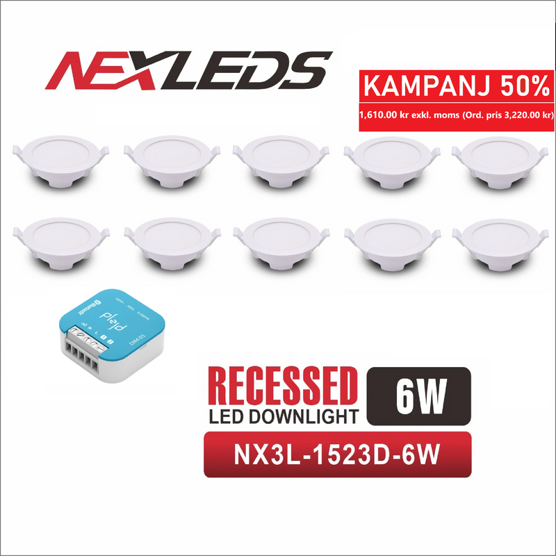 NX3L-1523D- 6W Infälld LED Dimbar Downlight 10-Pack + Plejd Dim-01