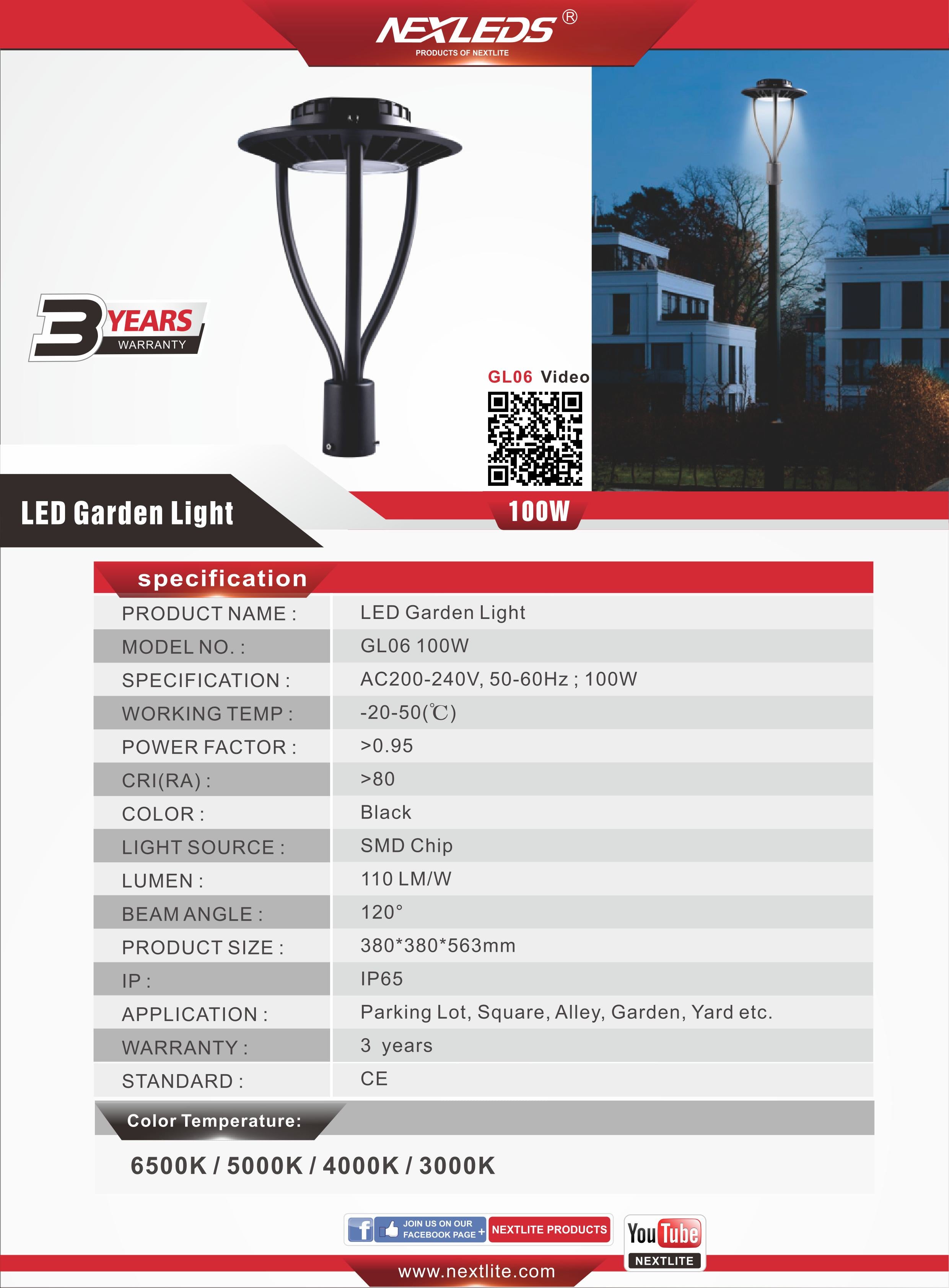 LED Parkerings- Och Trädgårdslampa GL06 IP65 80W-100W-150W Justerbar Effekt