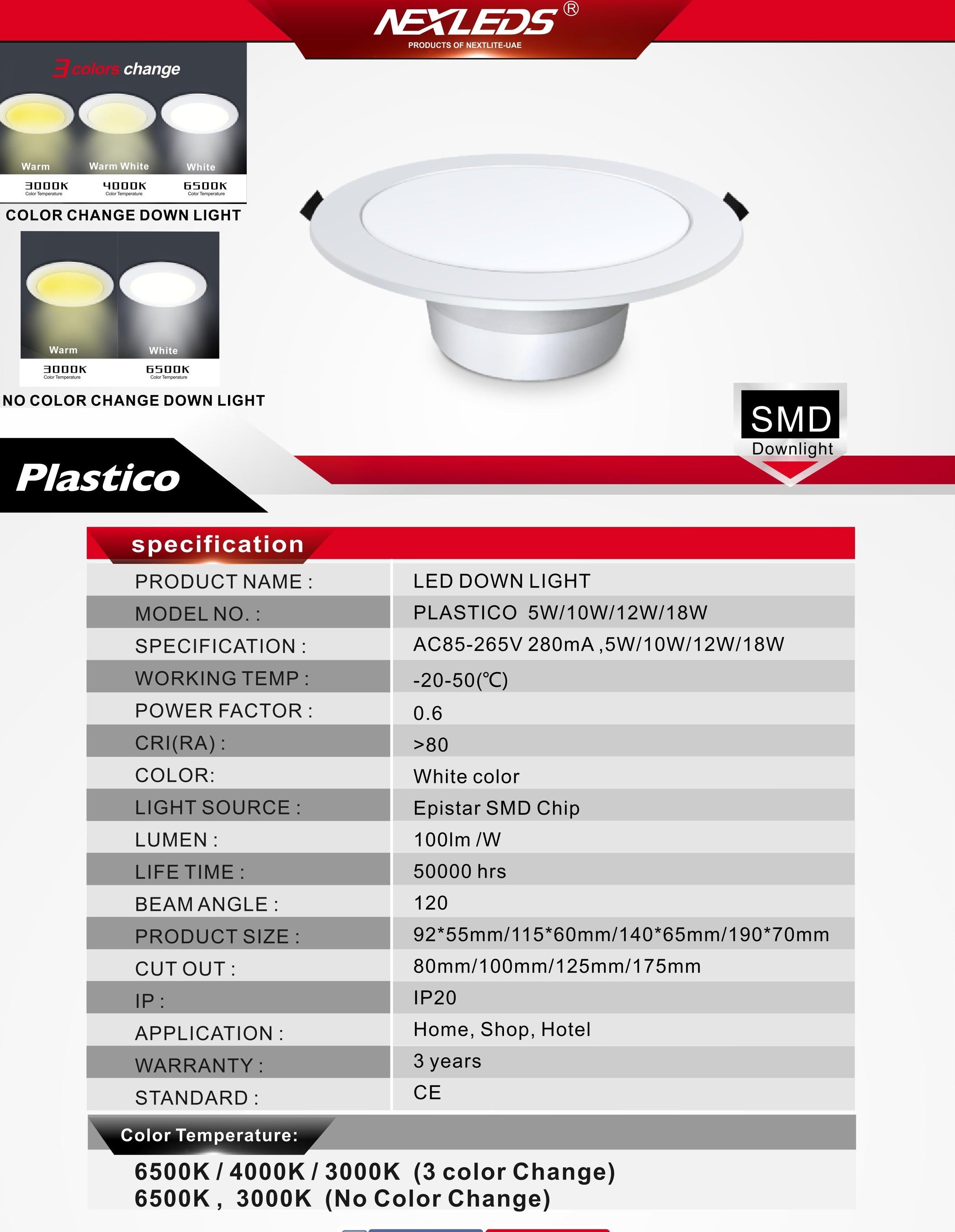 PLASTICO 5W/10W/12W/18W