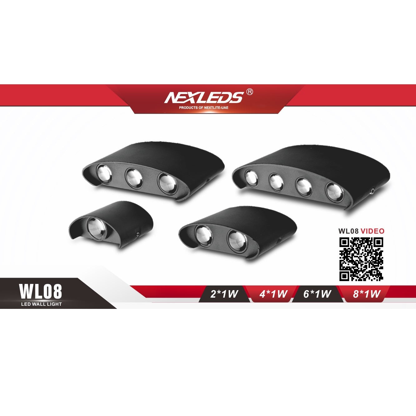 Fasad-/väggbelysning WL08 2*1W, 4*1W, (6*1W) & 8*1W