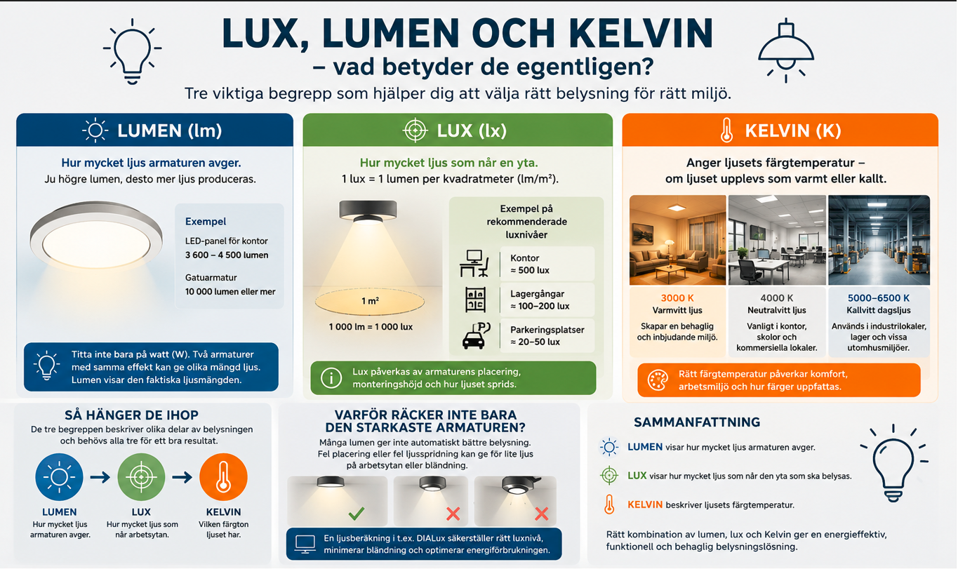 Lux, lumen och Kelvin – vad betyder de egentligen?
