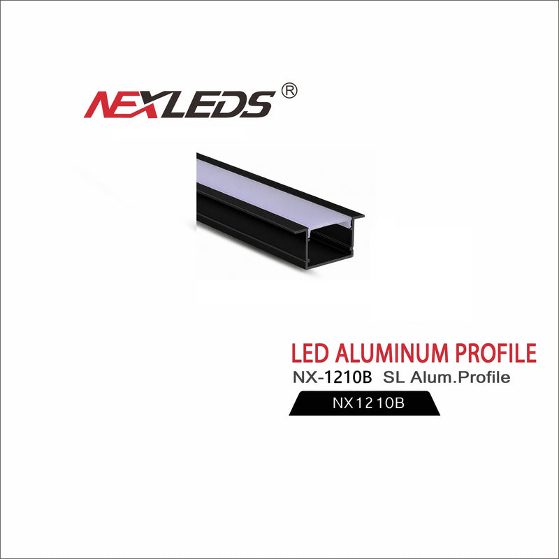 Aluminiumprofil Svart med Fläns för Infälld LED-list, Opal Diffuser 10 × 12 mm