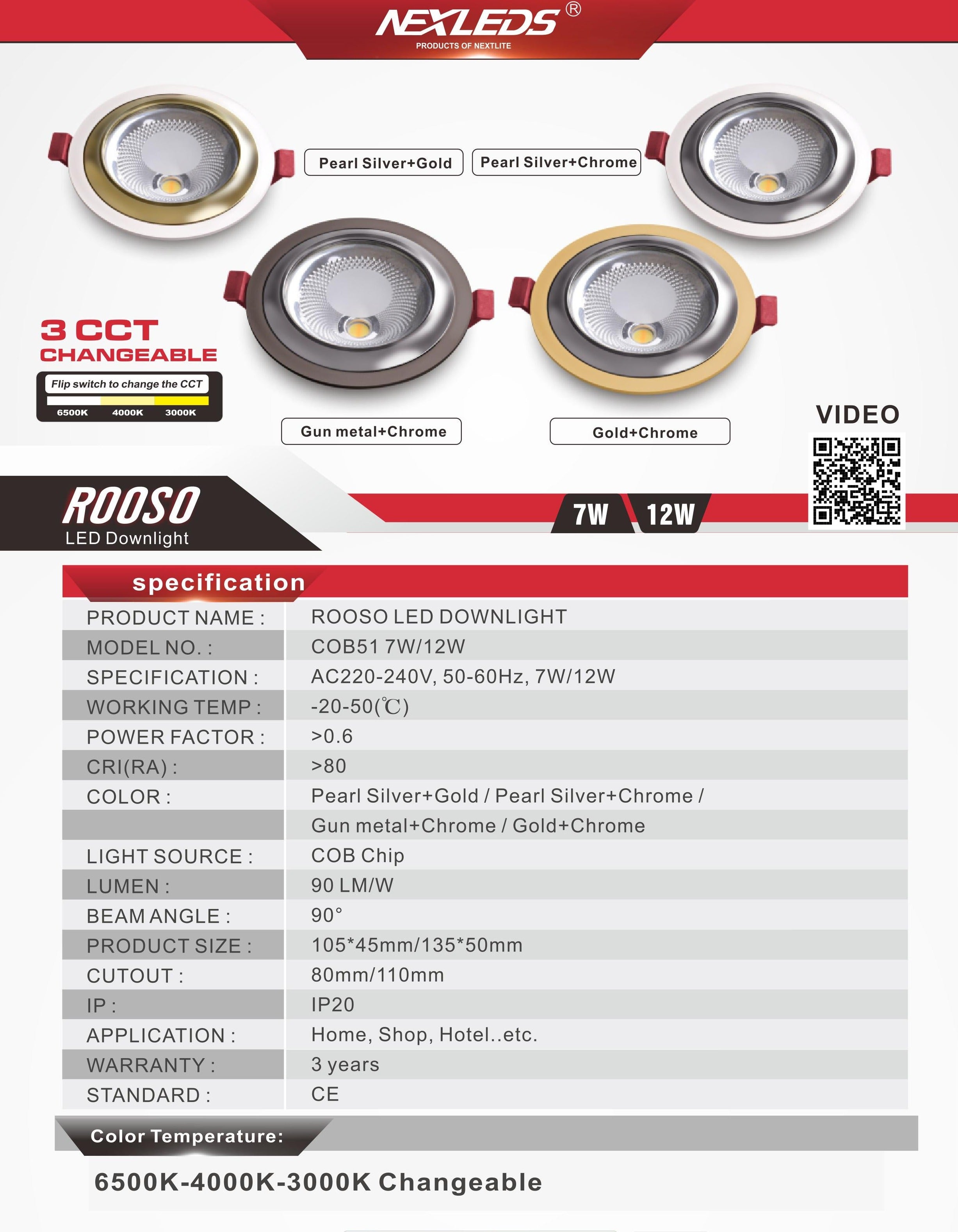 ROOSO LED DOWNLIGHT COB51 7W, 12W