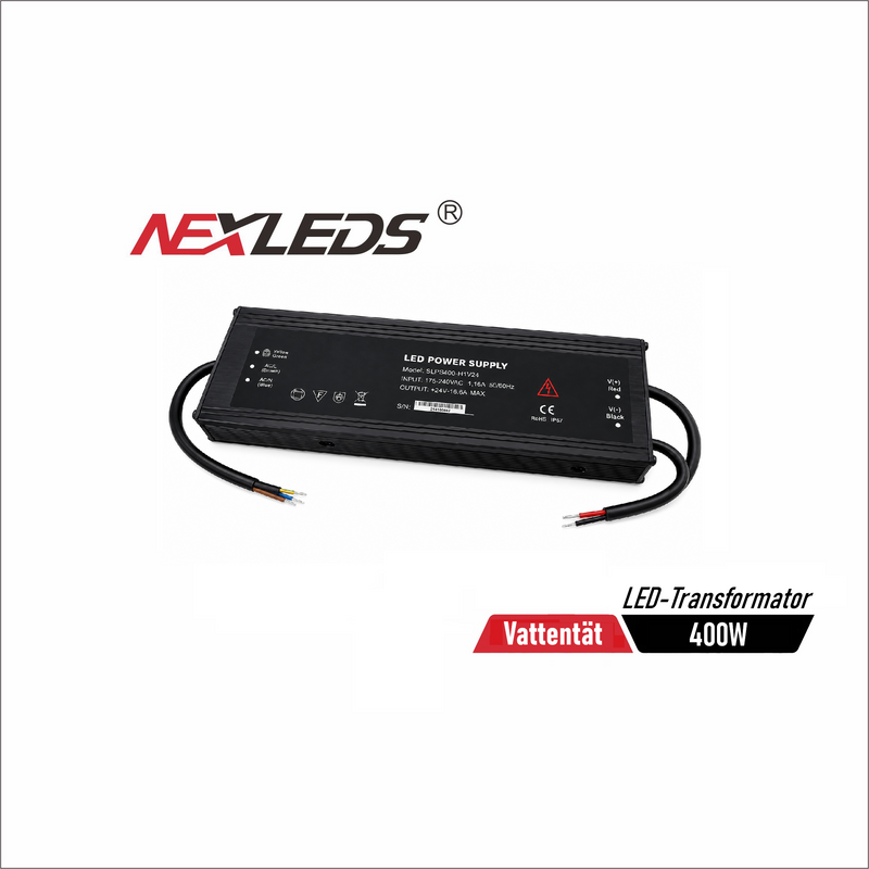 Vattentät LED-transformator 400W 24V IP67 för LED-belysning