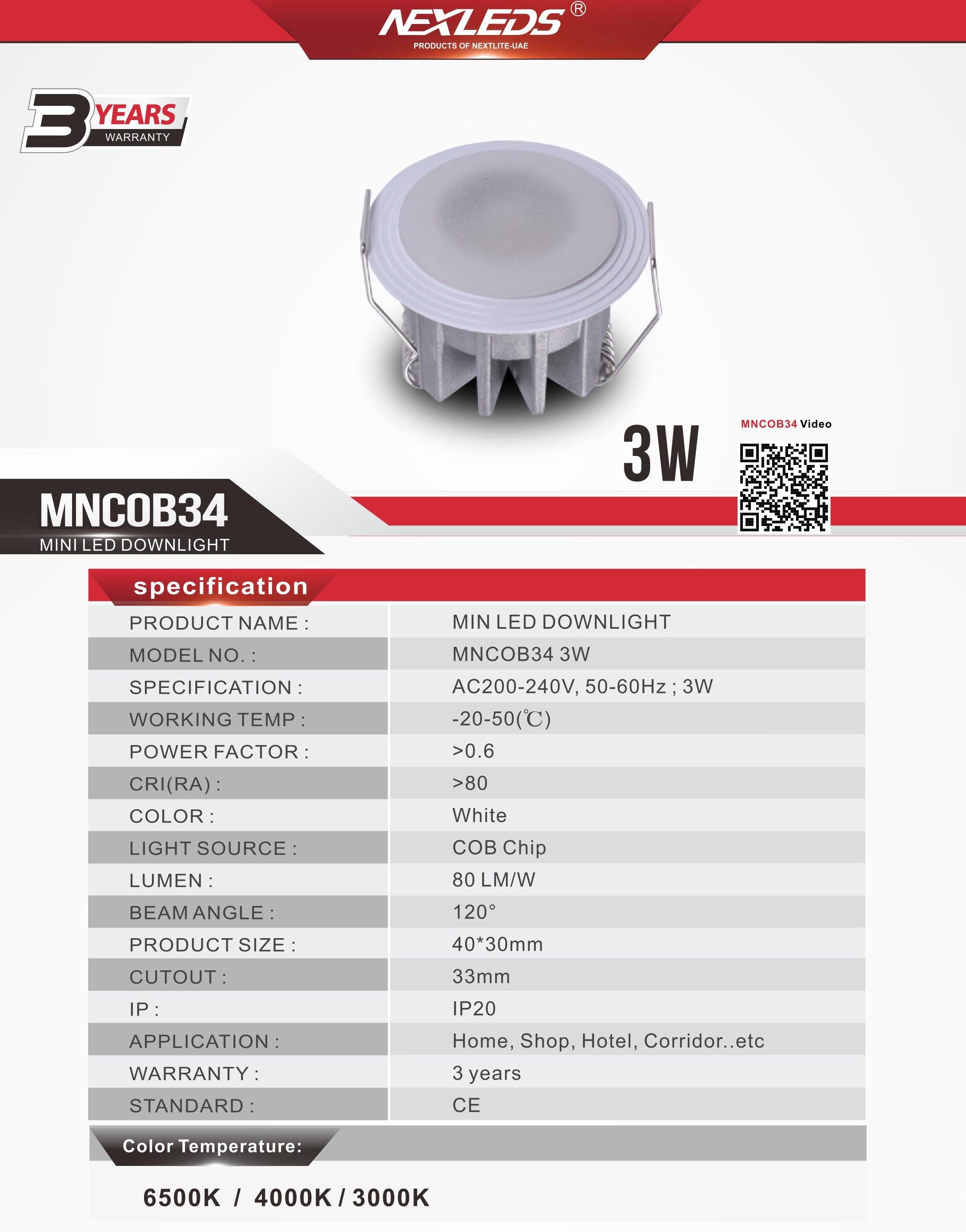 MNCOB34 3W MINI LED DOWNLIGHT