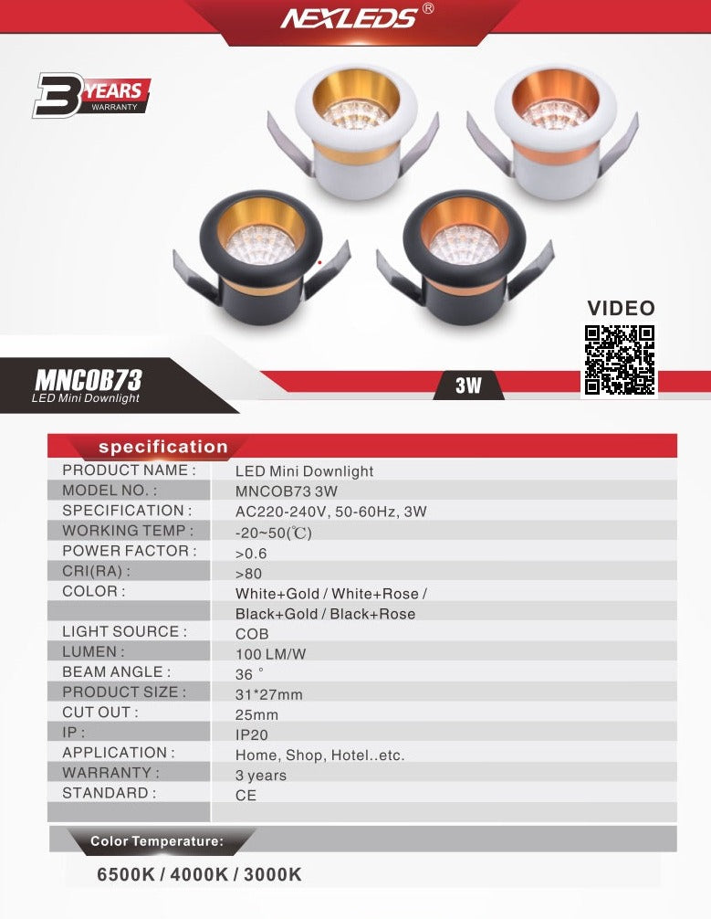 MNCOB73 3W LED MINI DOWNLIGHT