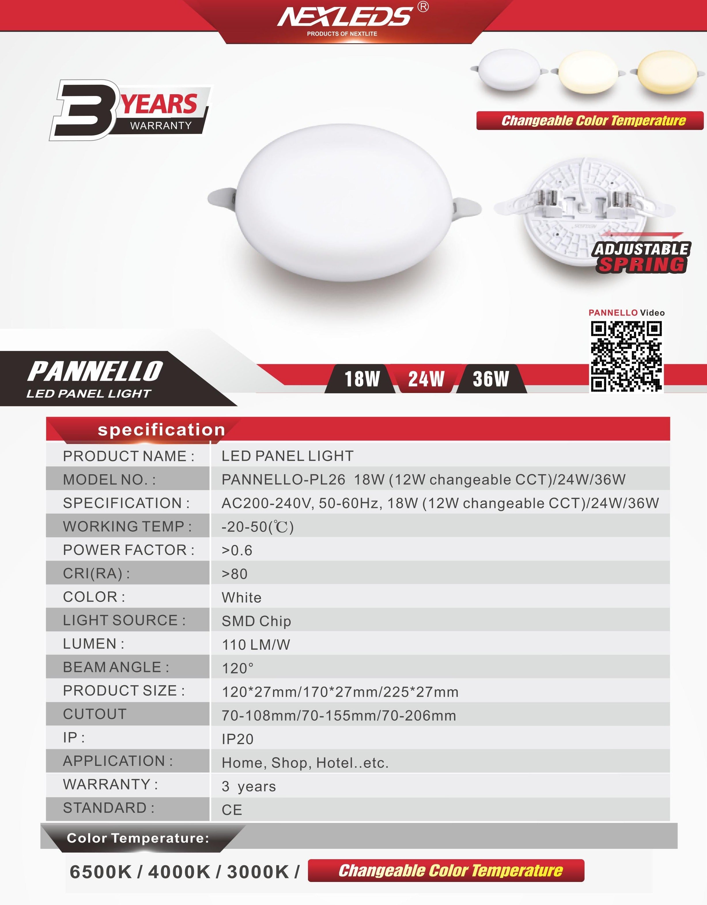 PANNELLO PL-26 18W/24W/36W (12W Changeable CCT)LED