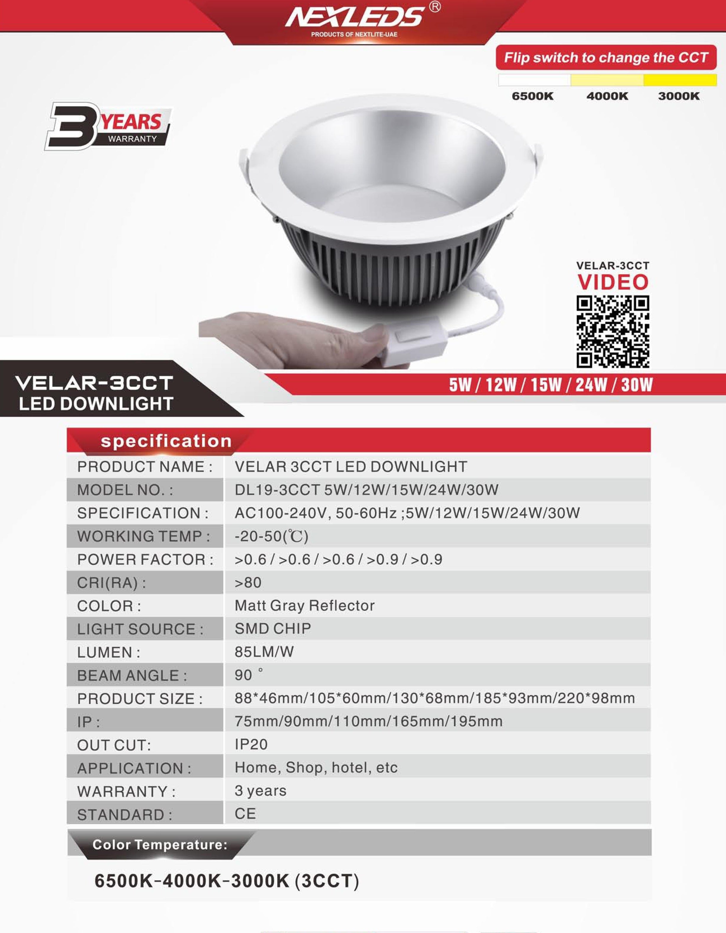 Velar 3CCT LED Downlight